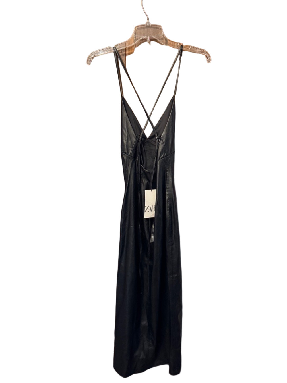 Zara Black Backless Strappy Faux Leather Dress Size XS NWT - Picture 3 of 3